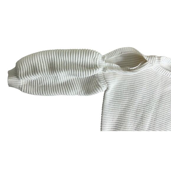 Fate By Lfd White Sweater Sz Medium Ribbed Puff Sleeves Cotton Structured Thick - Picture 8 of 10